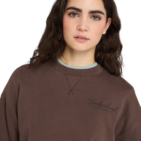 Felpa Donna Girocollo Lush Comfort Marrone modella frontale ravvicinata 