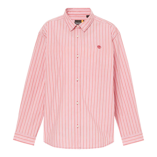 Camicia in cotone multirighe da donna in rosa