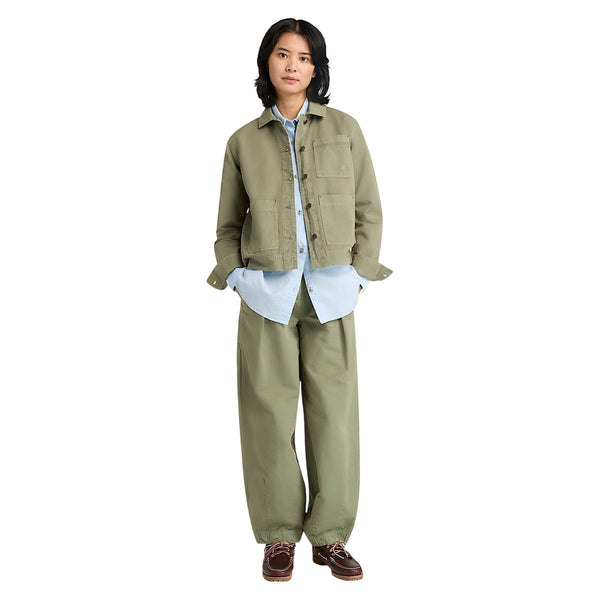 Giacca Utility Donna in cotone e lino Verde modella frontale intera