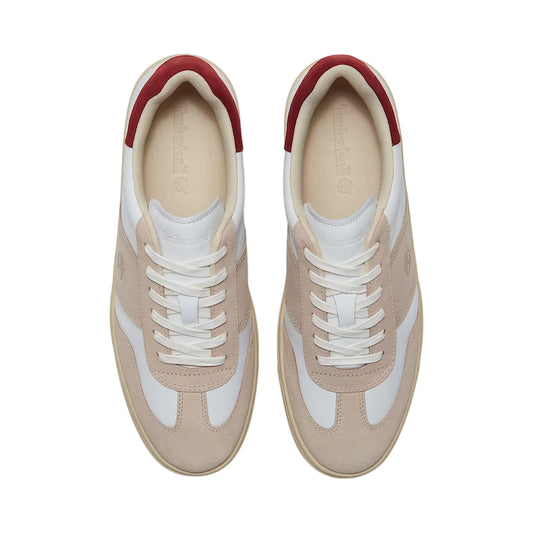 Sneaker in pelle da uomo bianco e beige chiaro