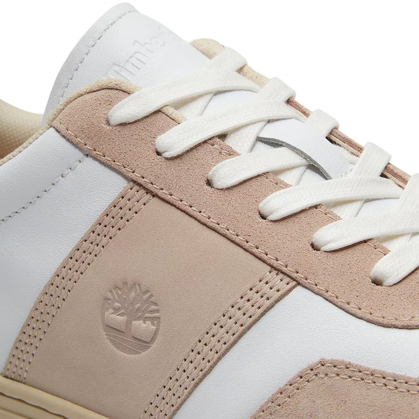 Sneaker in pelle da uomo bianco e beige chiaro
