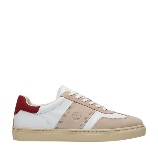 Sneaker in pelle da uomo bianco e beige chiaro