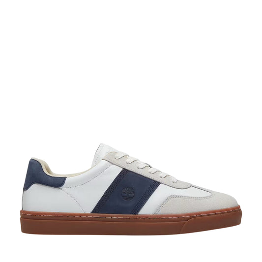 Sneaker da uomo in pelle bianca e blu scuro