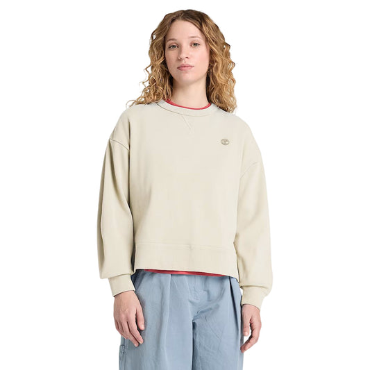 Felpa da donna in cotone beige con logo ricamato