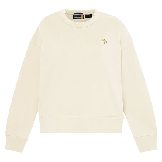 Felpa da donna in cotone beige con logo ricamato