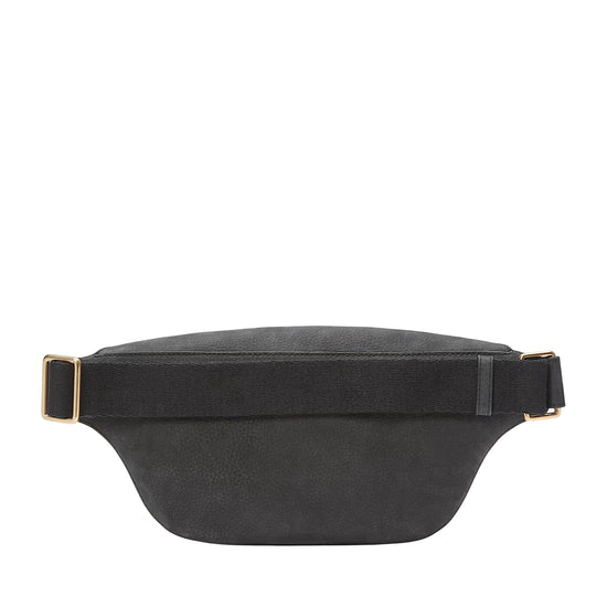 Borsa a marsupio in pelle nera con logo inciso retro