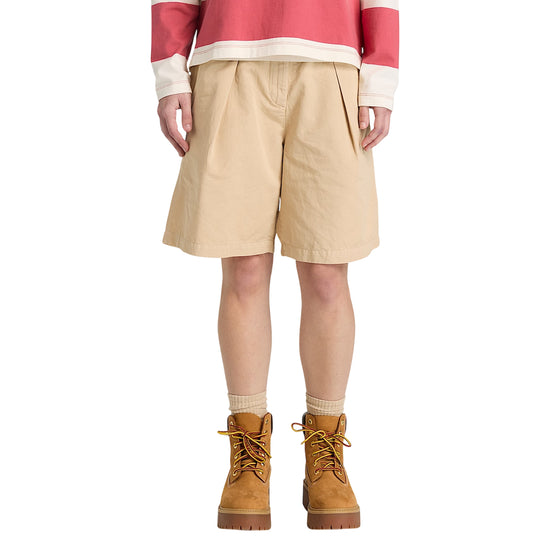 Bermuda Donna in cotone e lino Beige modella frontale