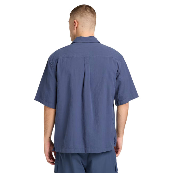 Camicia Uomo manica corta con taschino Blu modello retro