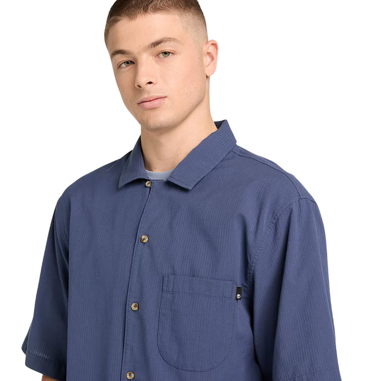 Camicia Uomo manica corta con taschino Blu dettaglio