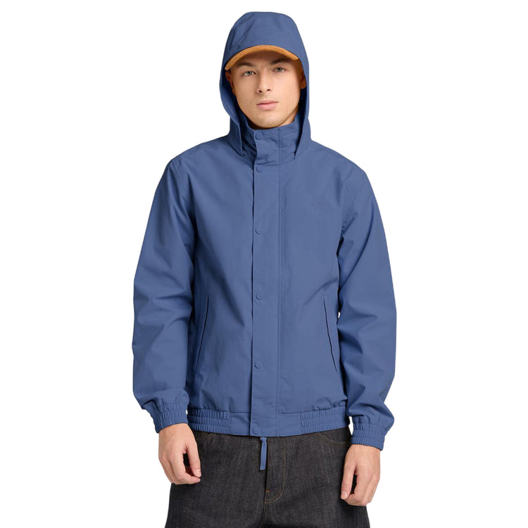 Bomber da uomo con cappuccio ripiegabile in blu chiaro