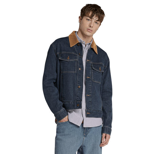 Giacca Uomo in denim con colletto in velluto modello frontale