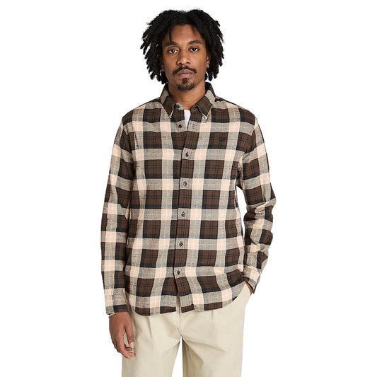 Camicia Uomo in flanella a quadri Marrone modello frontale