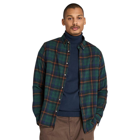 Camicia Uomo in flanella a quadri Verde scuro modello frontale