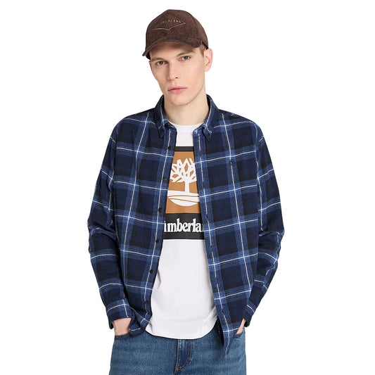 Camicia Uomo in flanella a quadri Blu scuro modello frontale