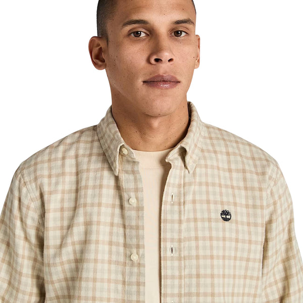 Camicia Uomo a quadretti Solucell Air Beige modello frontale ravvicinato 