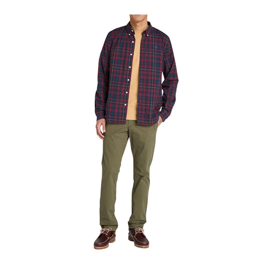 Camicia Uomo elasticizzata a quadri Bordeaux, con colletto classico 