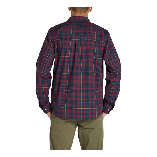 Camicia Uomo elasticizzata a quadri Bordeaux, con colletto classico 