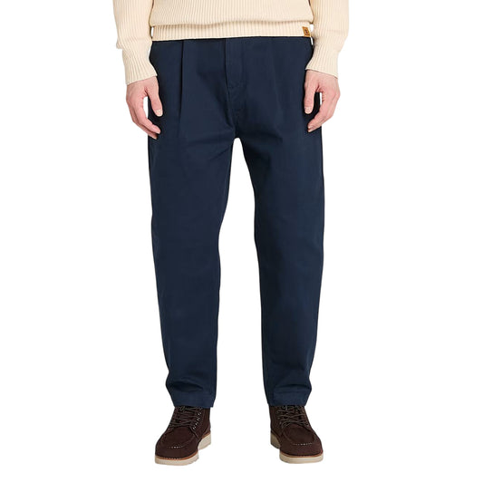 Pantaloni Uomo in Twill Manopesca effetto lavato Blu scuro modello frontale