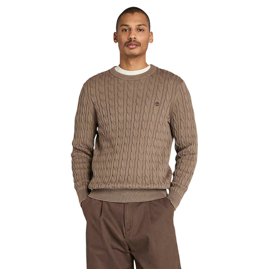 Maglione Uomo girocollo a trecce Williams River Marrone modello frontale
