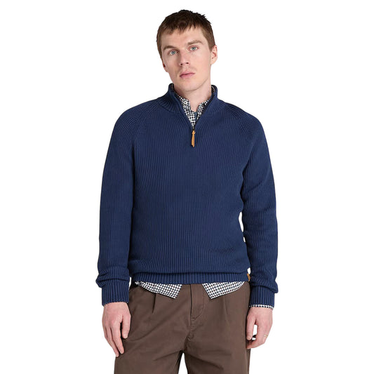 Maglione Uomo con zip a 1/4 Williams River Blu scuro modello frontale