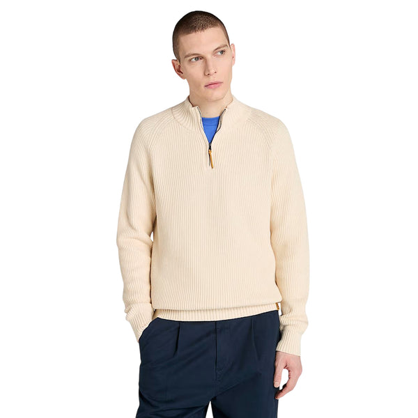 Maglione Uomo con zip a 1/4 Williams River Beige modello frontale
