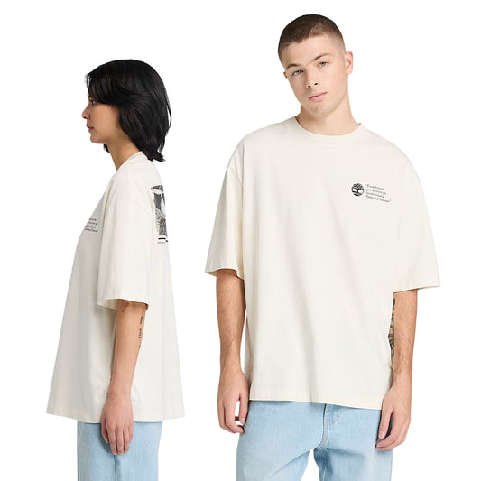 t-shirt a girocollo unisex in bianco con stampa fronte e retro