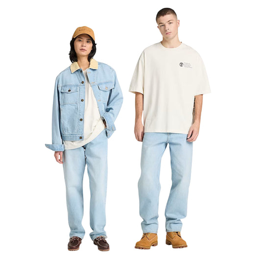 t-shirt a girocollo unisex in bianco con stampa fronte e retro