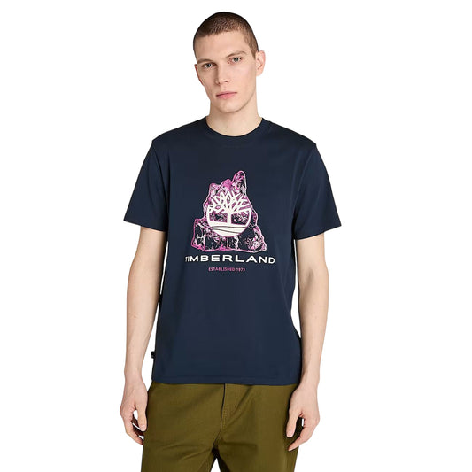 T-shirt Uomo con grafica stagionale e logo albero Blu scuro modello frontale