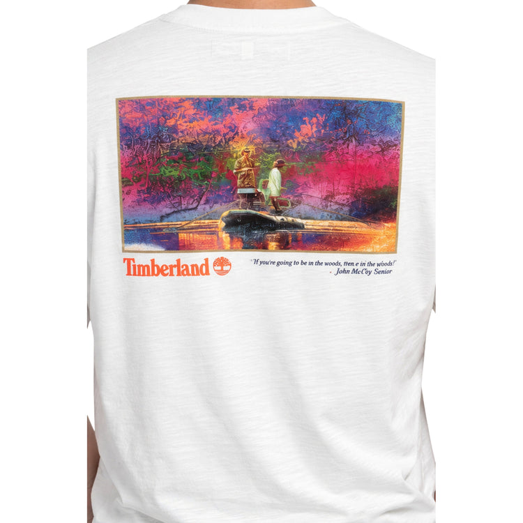 T-shirt Uomo bianca con stampa Fishing dettaglio stampa sul retro