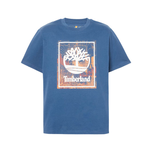 T-shirt Uomo Blu con logo grafico stagionale effetto multistrato