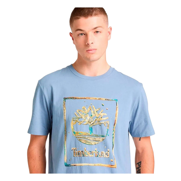 T-shirt da uomo azzurra con logo centrale