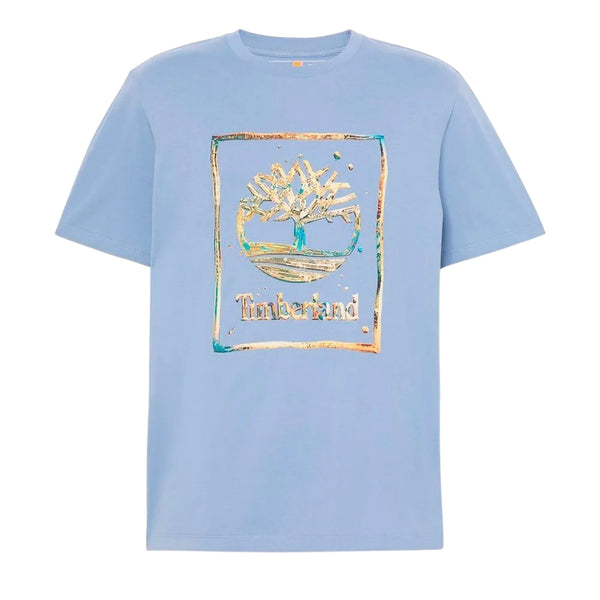 T-shirt da uomo azzurra con logo centrale