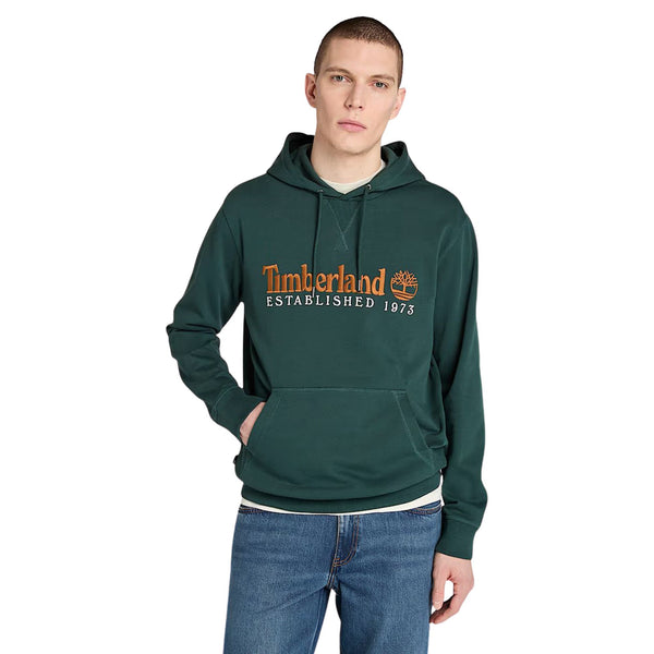 Felpa Uomo con cappuccio Established 1973 Verde scuro modello frontale