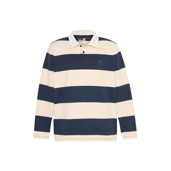 Polo Uomo a maniche lunghe a righe blu/beige