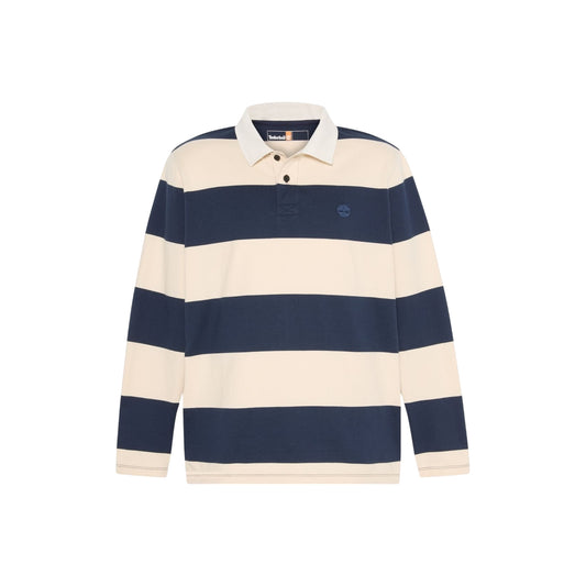 Polo Uomo a maniche lunghe a righe blu/beige