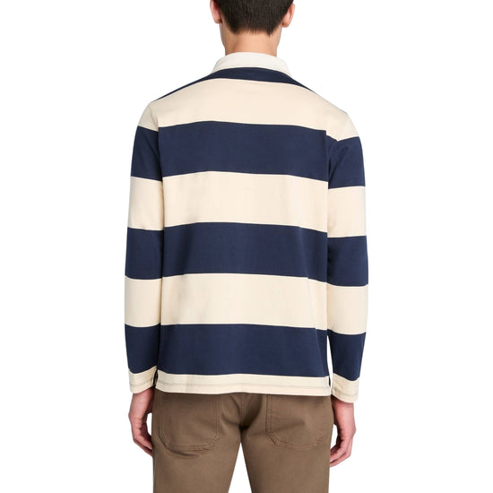 Polo Uomo a maniche lunghe a righe blu/beige modello retro