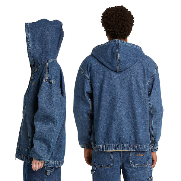 Bomber Denim con Cappuccio e Zip All Gender blu