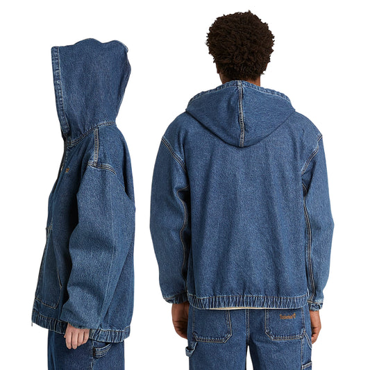 Bomber Denim con Cappuccio e Zip All Gender blu