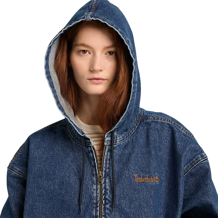 Bomber Denim con Cappuccio e Zip All Gender blu