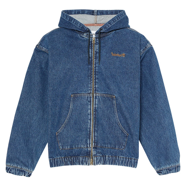 Bomber Denim con Cappuccio e Zip All Gender blu