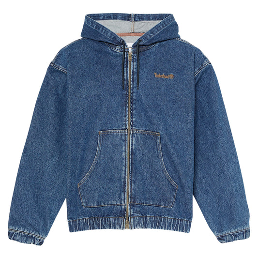 Bomber Denim con Cappuccio e Zip All Gender blu