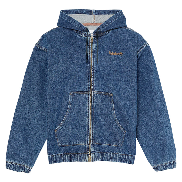 Bomber Denim con Cappuccio e Zip All Gender blu