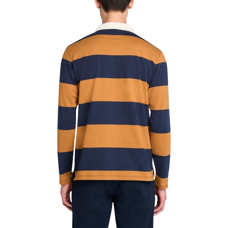 Polo Uomo a maniche lunghe a righe giallo/blu modello retro