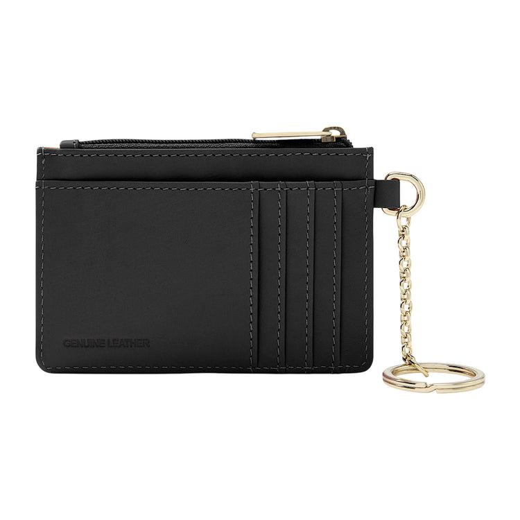 Portacarte Donna in pelle nera con portachiavi