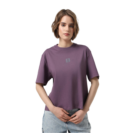 T-shirt Donna Relaxed Viola modella frontale