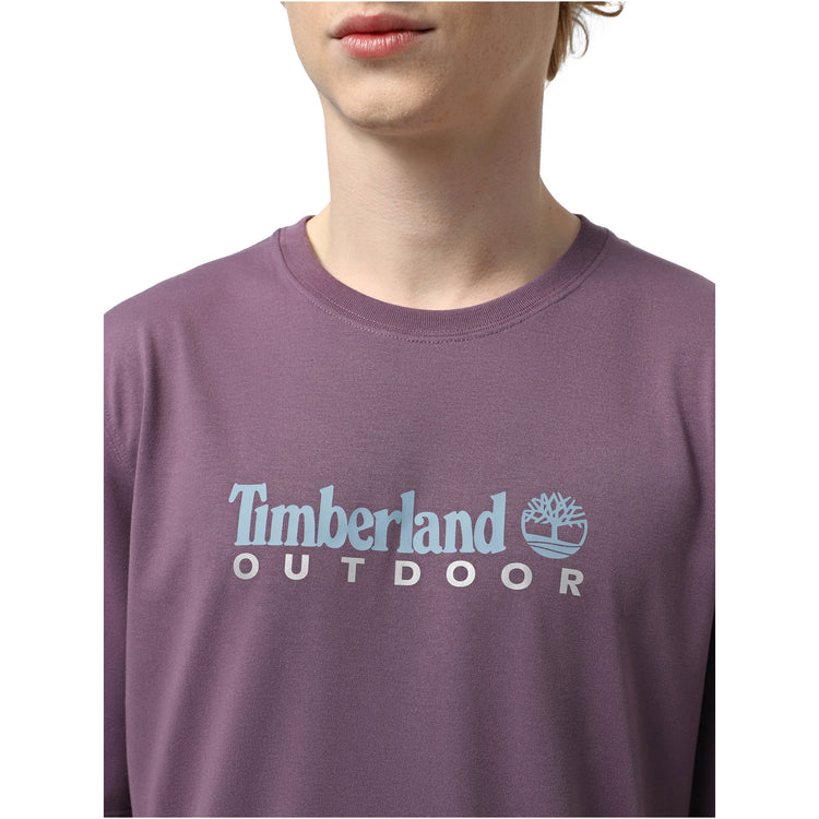 T-shirt Uomo in Viola con logo lettering frontale modello frontale ravvicinato