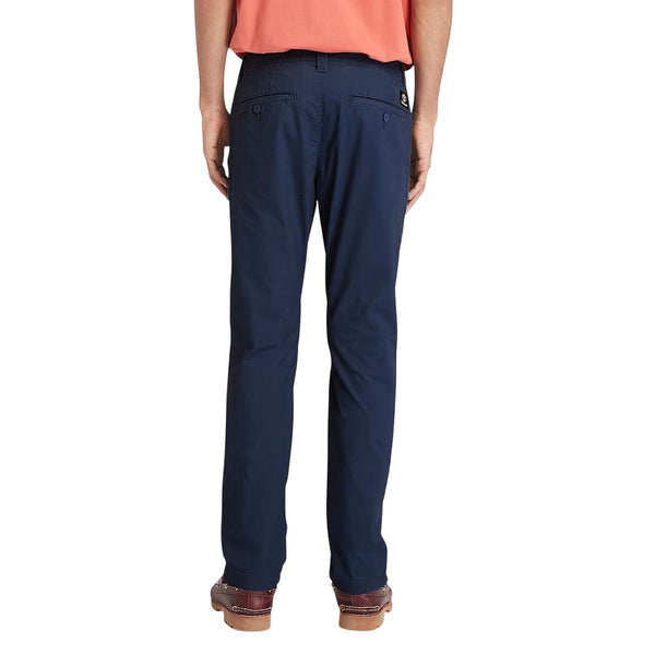 Pantaloni Chino Uomo in Popeline Blu scuro modello retro