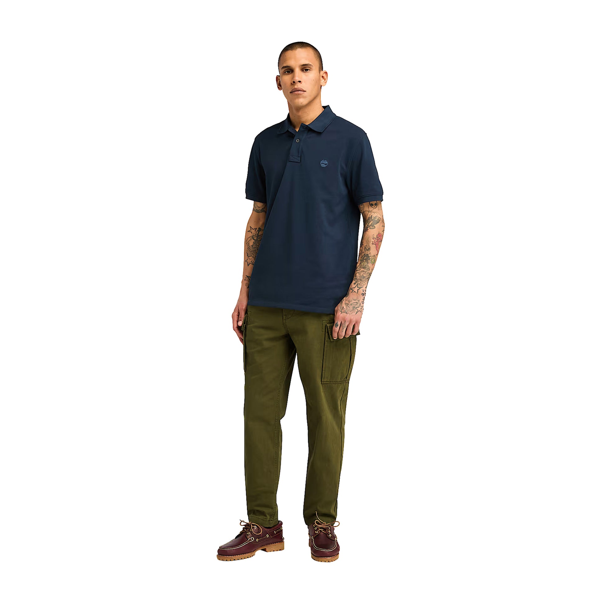 Pantaloni Cargo Uomo in Twill Brookline verde oliva modello intero frontale 