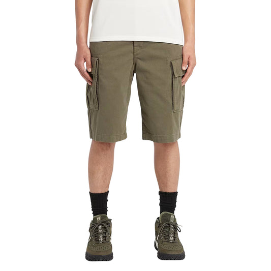 Shorts Cargo da Uomo in Twill Brookline Verde scuro modello frontale