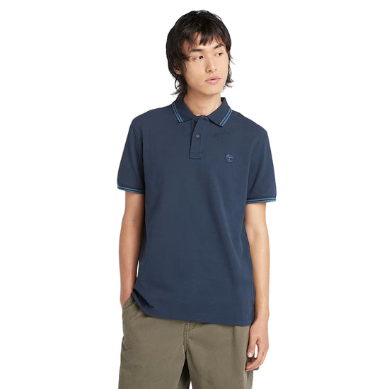 Polo Piqué Uomo con Riga Millers River Blu scuro modello frontale